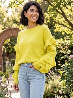 THML | Yellow Ruffle Sleeve Sweater | Sz S